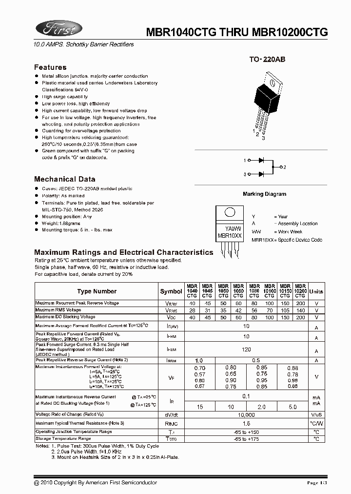 MBR1045CTG_7759480.PDF Datasheet