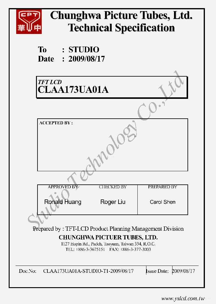 CLAA173UA01A_7784564.PDF Datasheet