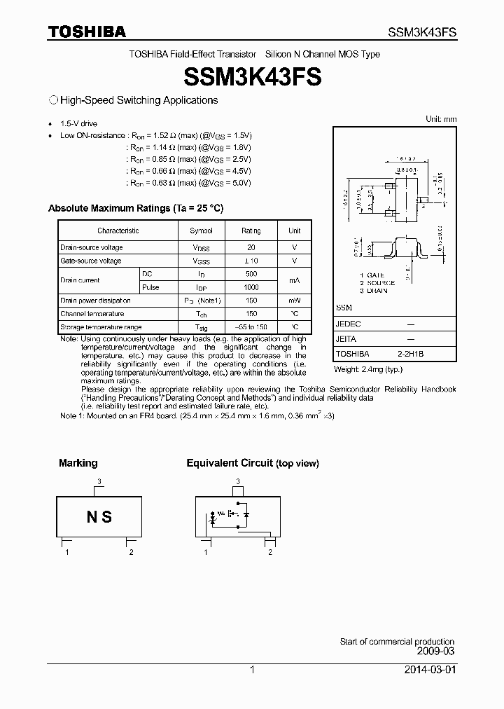 SSM3K43FS_7897775.PDF Datasheet