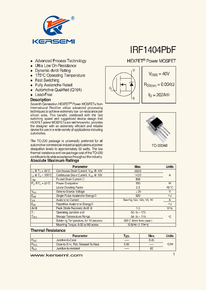 IRF1404PBF_7899665.PDF Datasheet