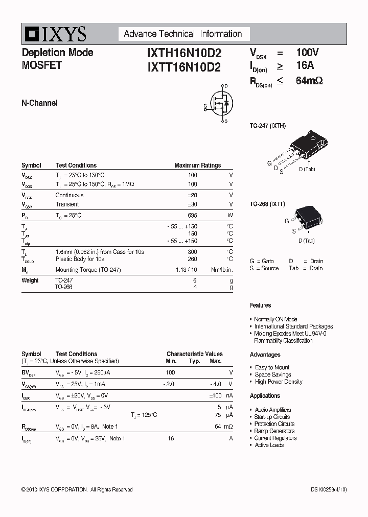 IXTH16N10D2_7935118.PDF Datasheet