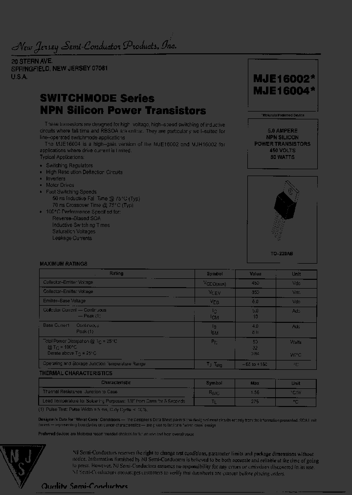 MJE16004_8001389.PDF Datasheet