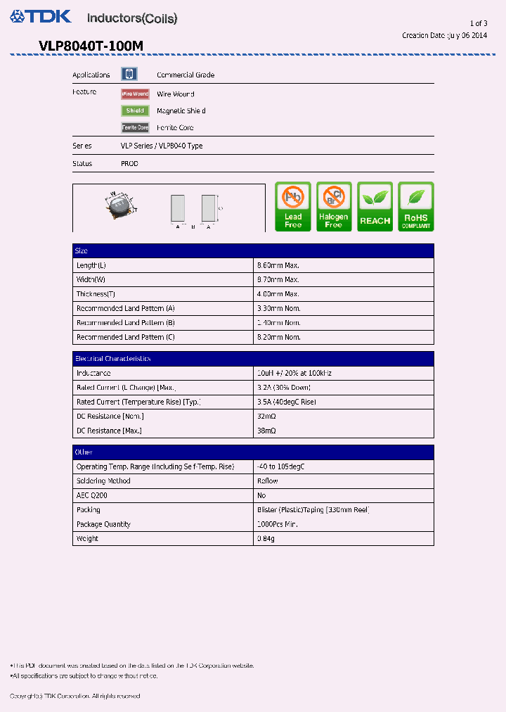 VLP8040T-100M_8012787.PDF Datasheet