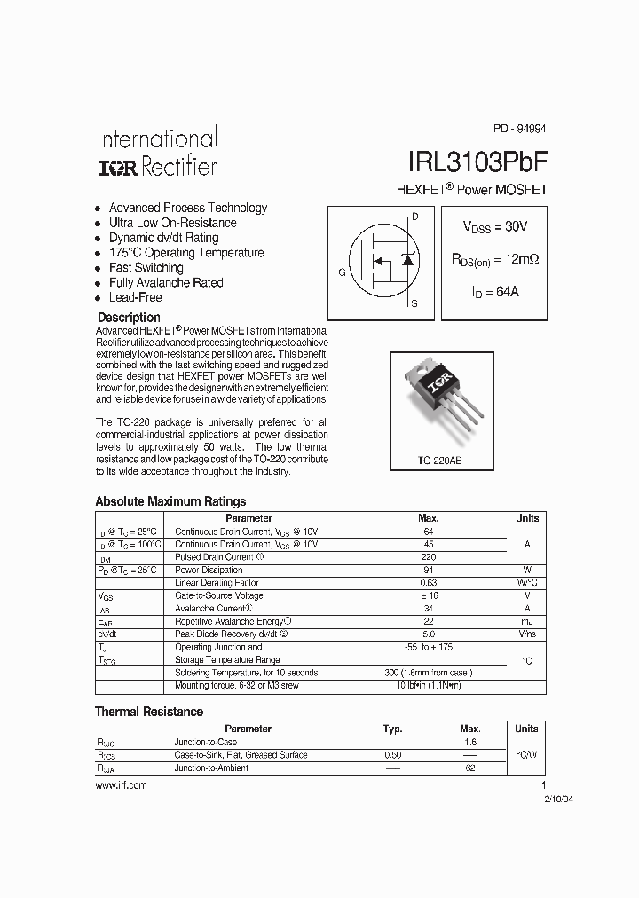 IRL3103PBF_8023883.PDF Datasheet