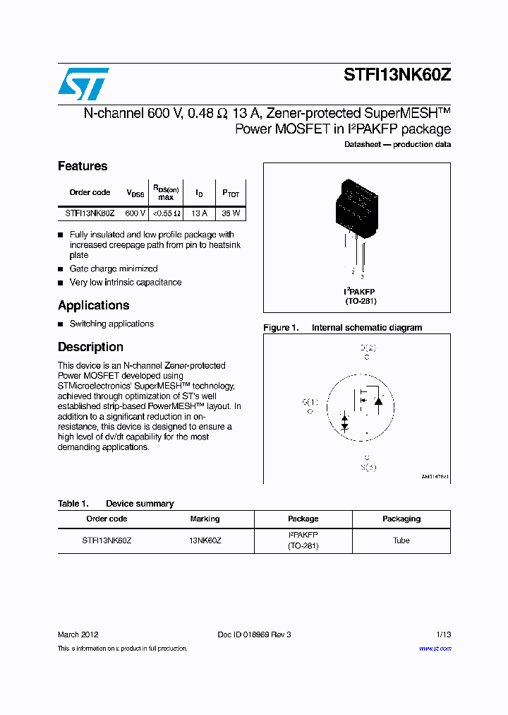 STFI13NK60Z_8035807.PDF Datasheet