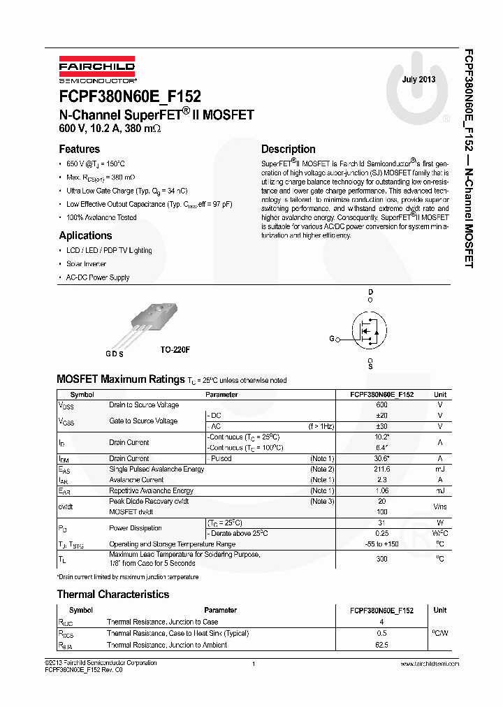 FCPF380N60E152_8037481.PDF Datasheet