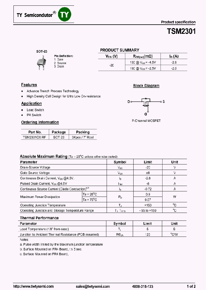 TSM2301CXRF_8084961.PDF Datasheet