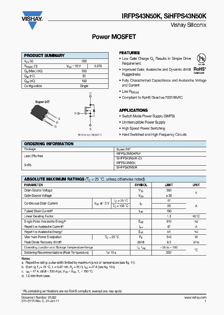 IRFPS40N50LPBF_8128805.PDF Datasheet