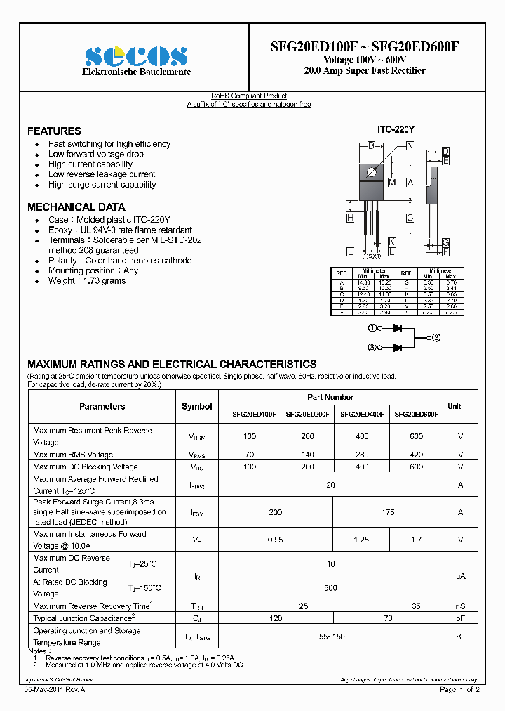 SFG20ED100F_8160347.PDF Datasheet