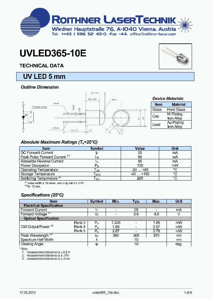 UVLED365-10E_8196419.PDF Datasheet