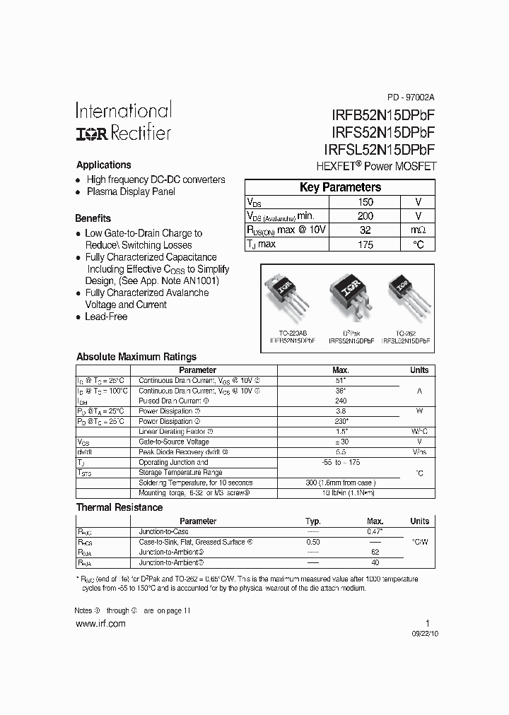 IRFS52N15DPBF-15_8209207.PDF Datasheet