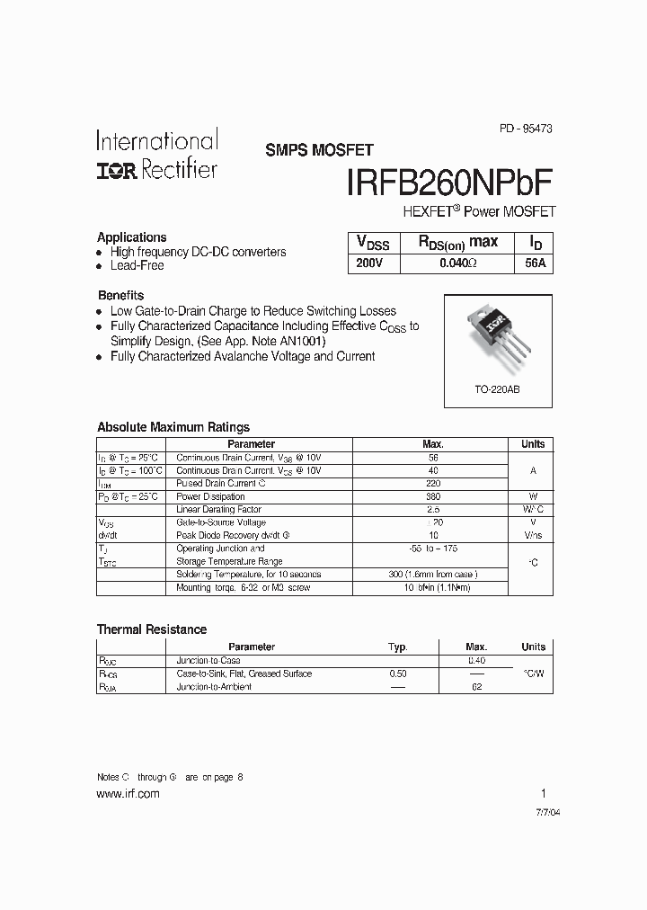 IRFB260NPBF_8209923.PDF Datasheet