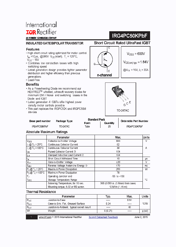 IRG4PC50KPBF-15_8242590.PDF Datasheet