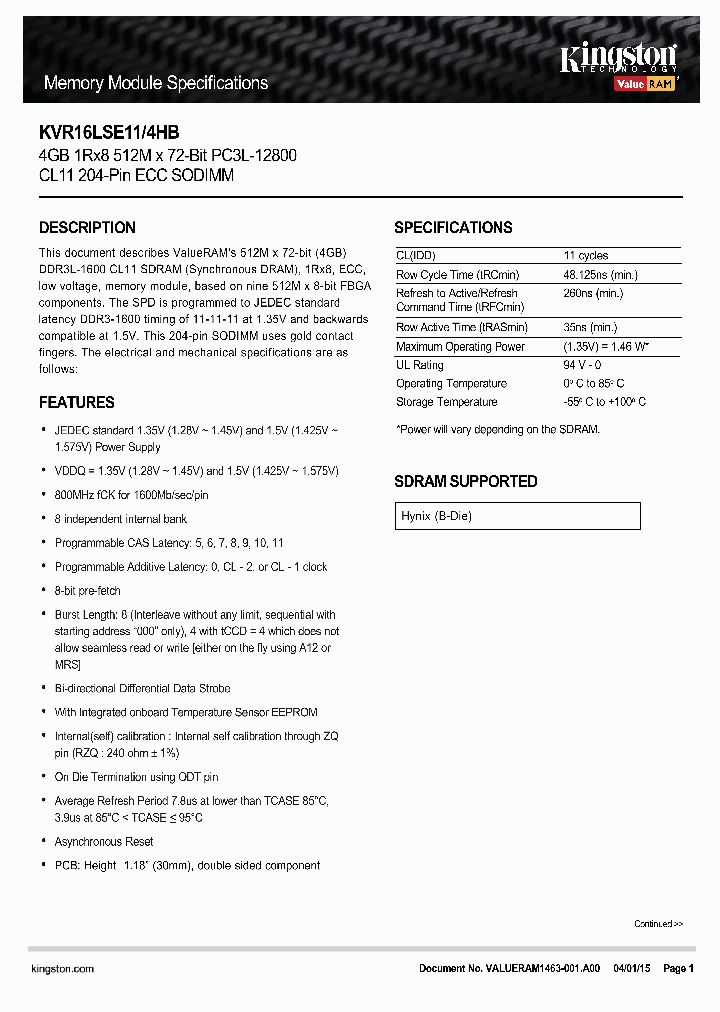 KVR16LSE11-4HB_8248264.PDF Datasheet