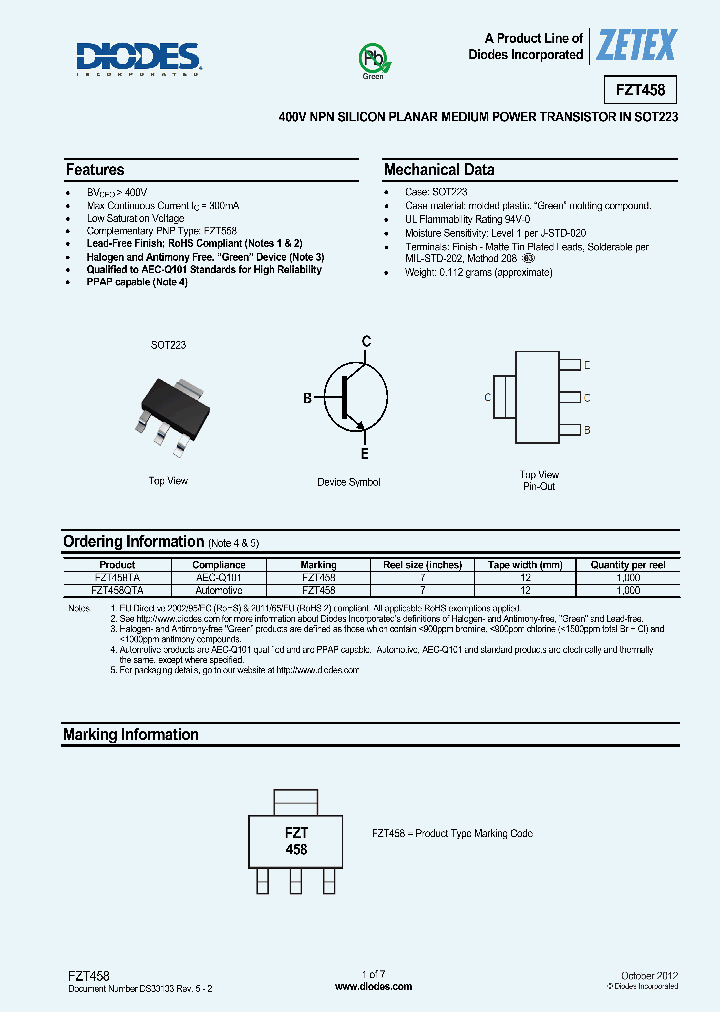 FZT458QTA_8285307.PDF Datasheet