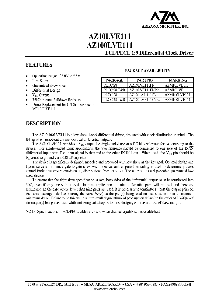 AZ100LVE111FN_8293778.PDF Datasheet