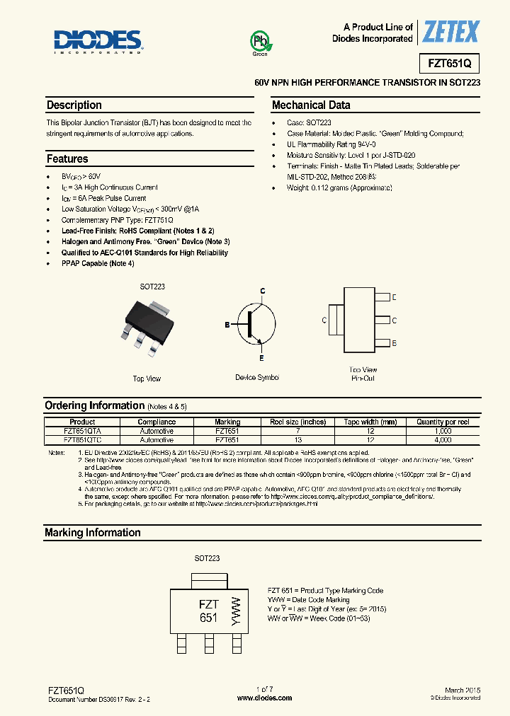 FZT651Q_8294703.PDF Datasheet