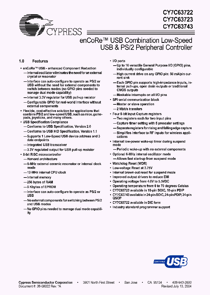 CY7C63723-PXC_8305619.PDF Datasheet