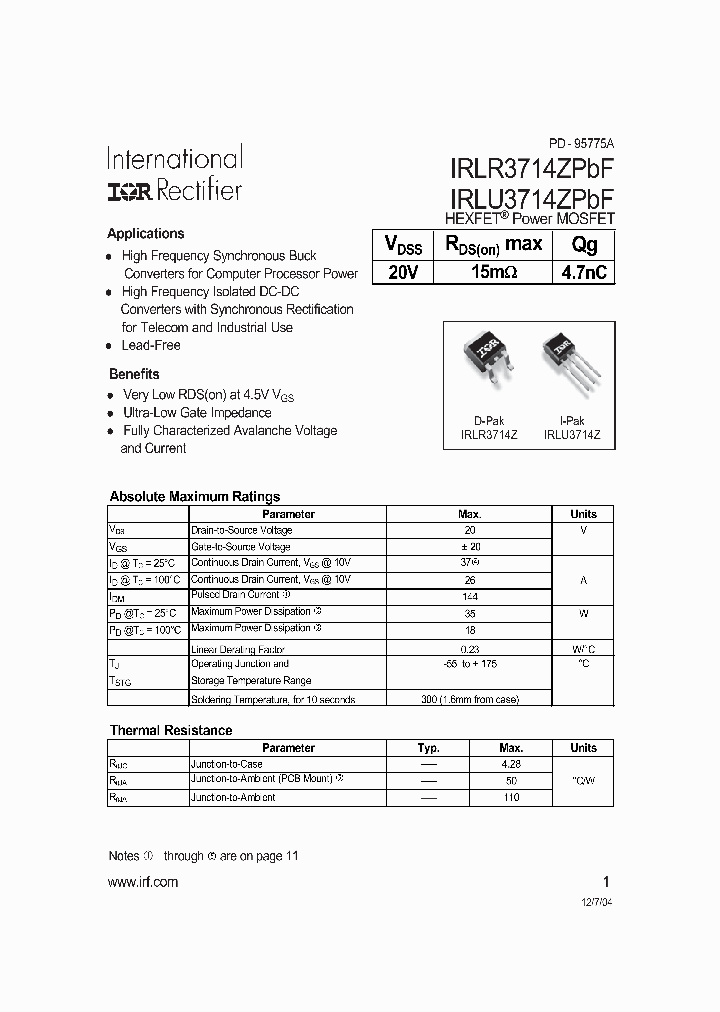 IRLR3714ZPBF_8310298.PDF Datasheet