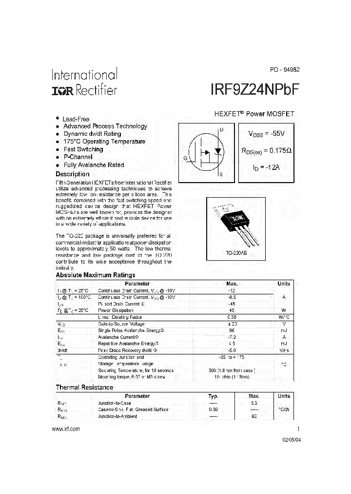 IRF9Z24NPBF_8312039.PDF Datasheet