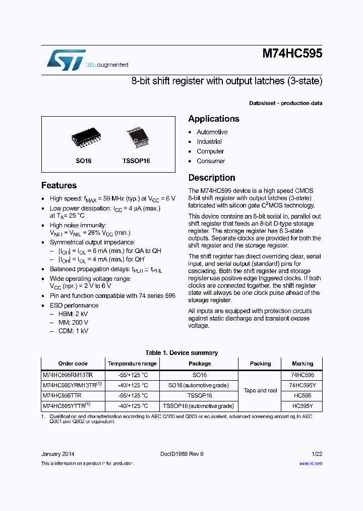 M74HC595YTTR_8316347.PDF Datasheet