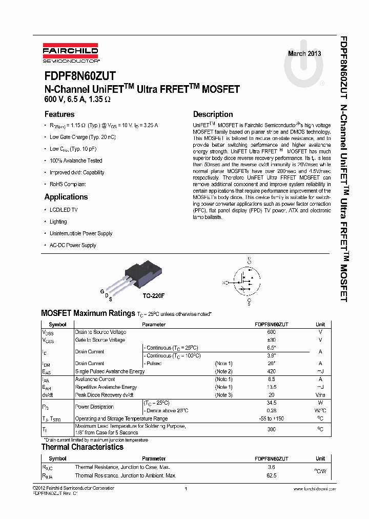 FDPF8N60ZUT_8344084.PDF Datasheet