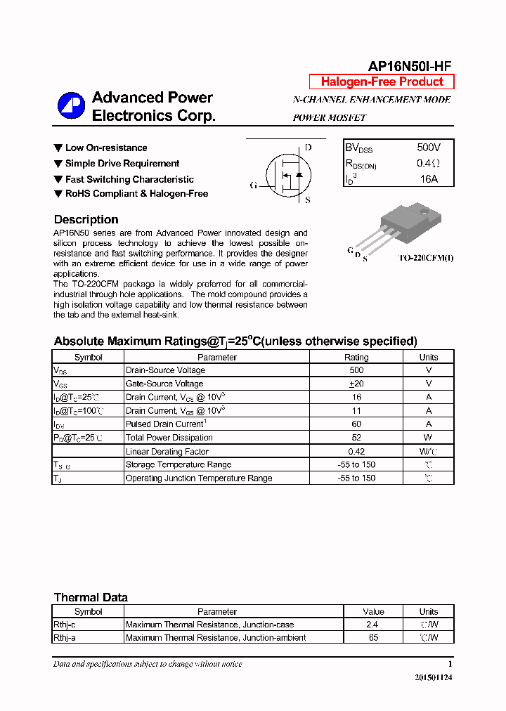 AP16N50I-HF-16_8345921.PDF Datasheet
