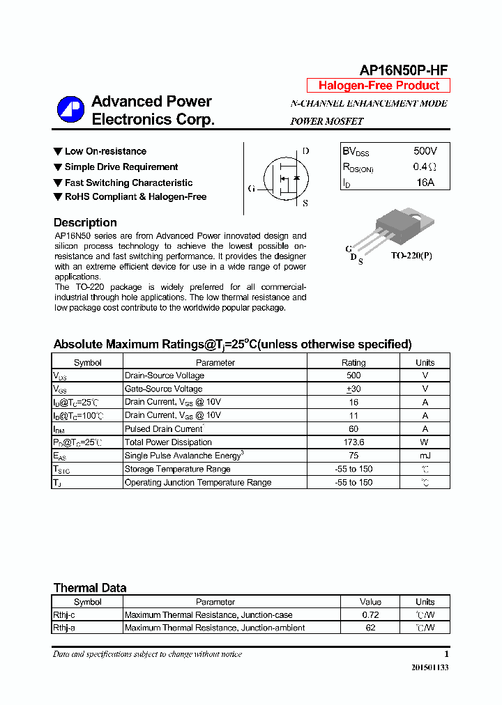 AP16N50P-HF-16_8345923.PDF Datasheet