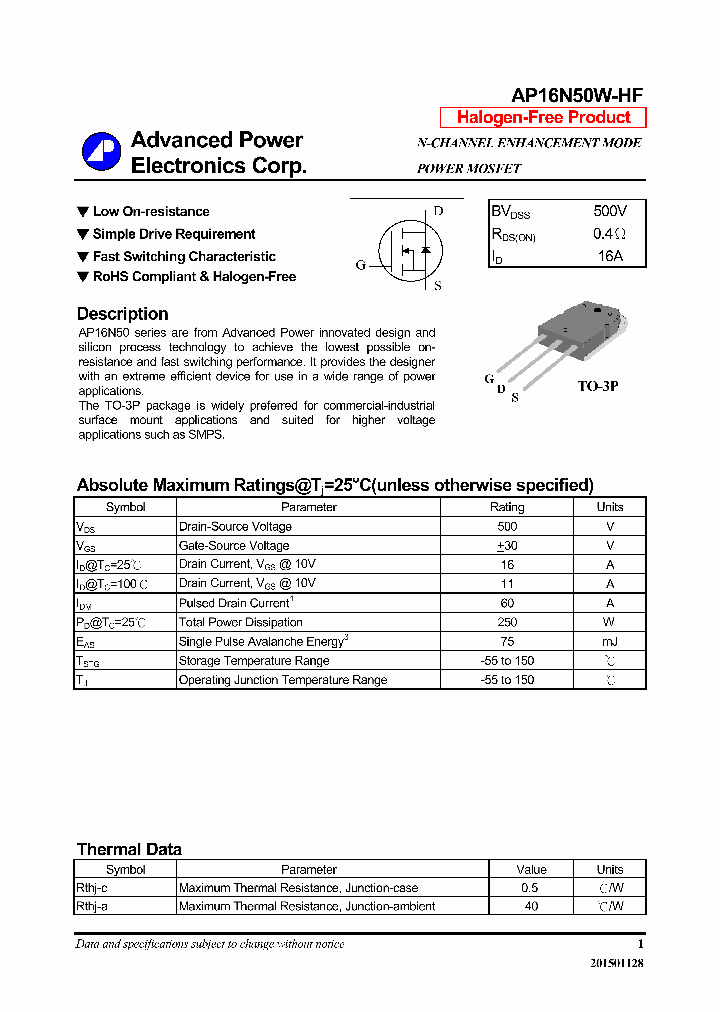 AP16N50W-HF-16_8345926.PDF Datasheet