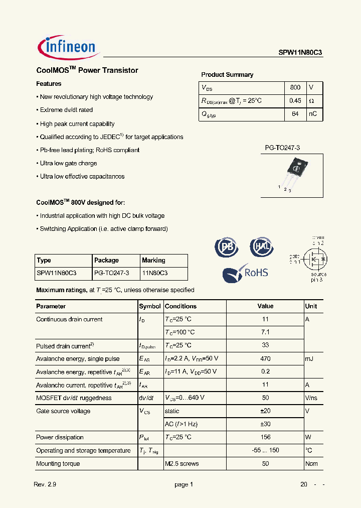SPW11N80C3_8358507.PDF Datasheet