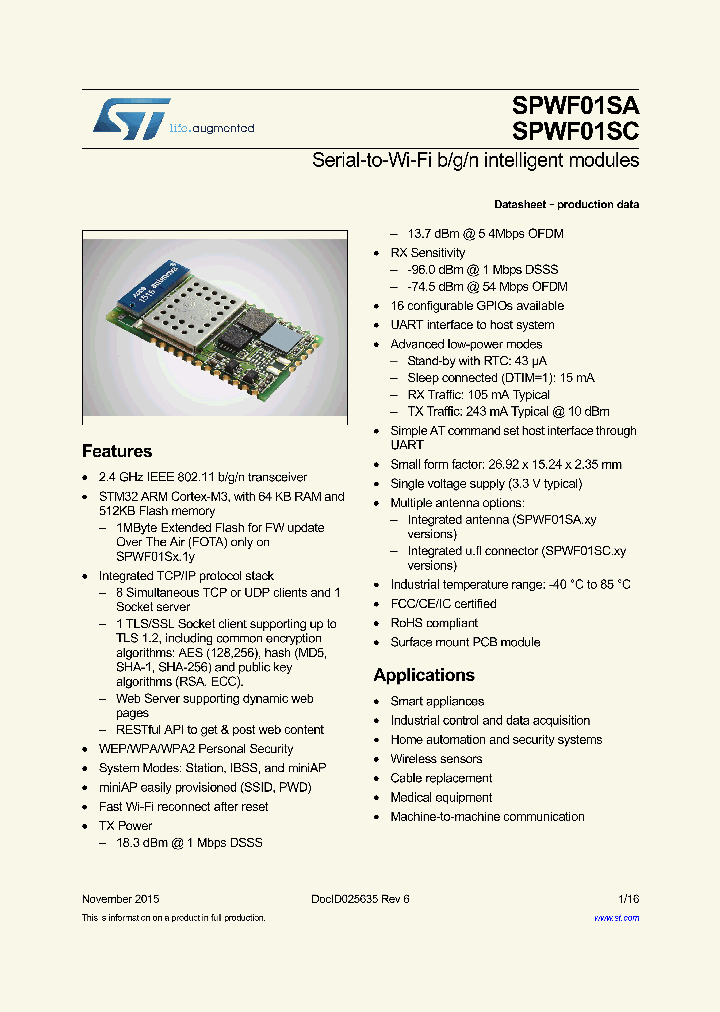 SPWF01SA_8365326.PDF Datasheet