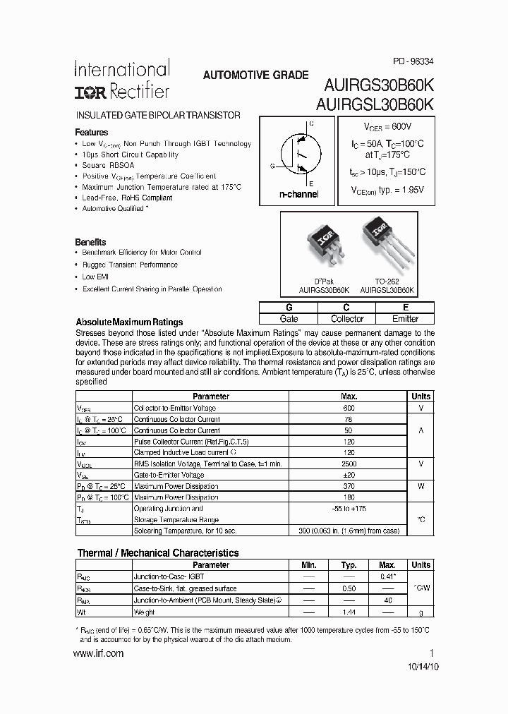 AUIRGSL30B60K_8385577.PDF Datasheet