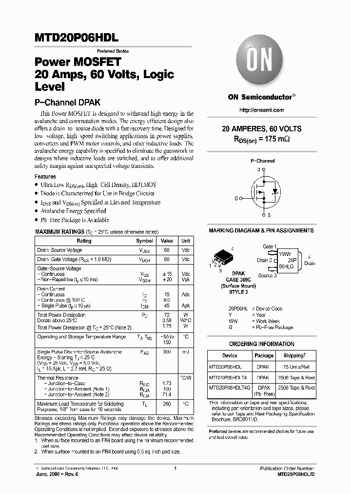 MTD20P06HDLT4G_8405733.PDF Datasheet