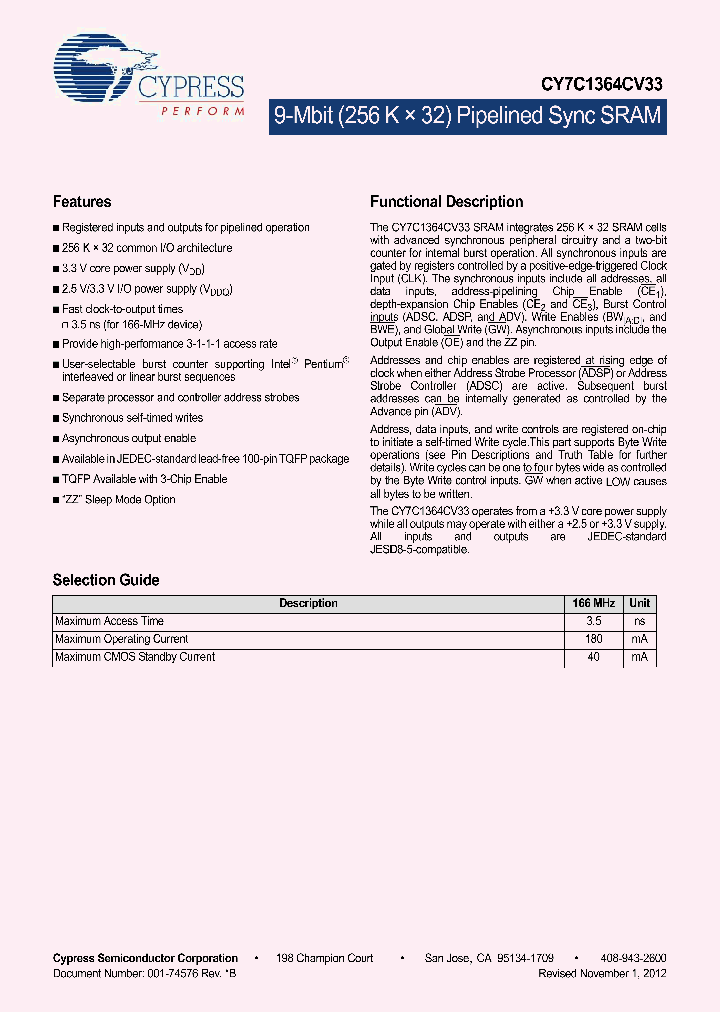 CY7C1364CV33-166AXC_8454051.PDF Datasheet