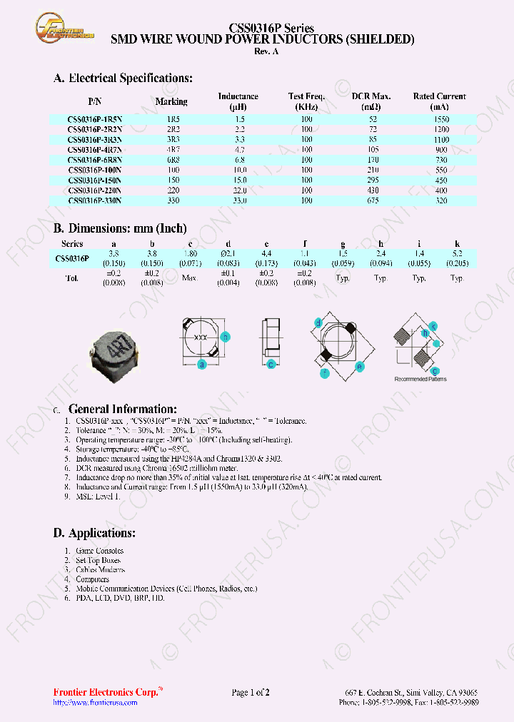 CSS0316P-100N_8510892.PDF Datasheet