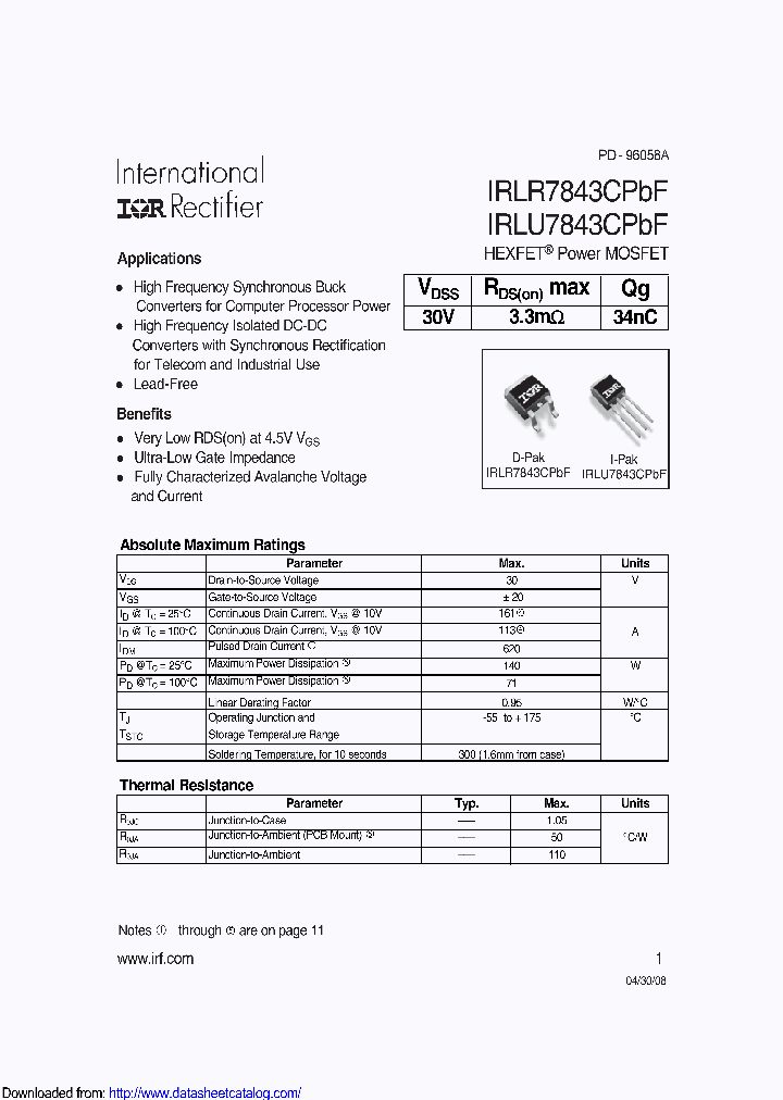 IRLU7843CPBF_8545052.PDF Datasheet