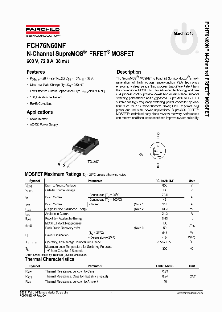 FCH76N60NF_8549597.PDF Datasheet