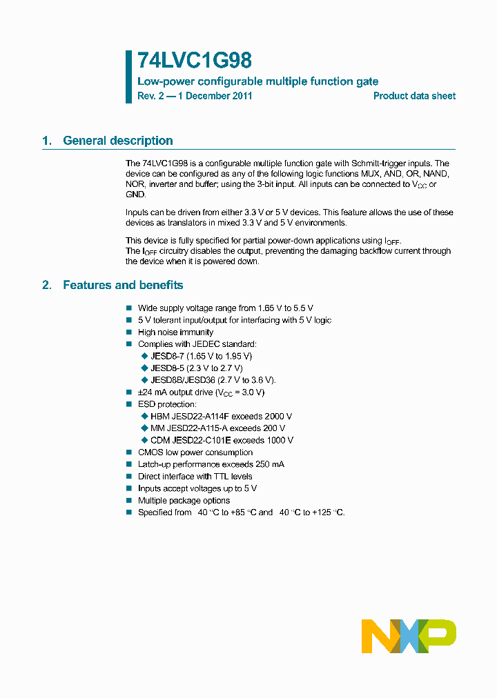 74LVC1G98GS_8573420.PDF Datasheet
