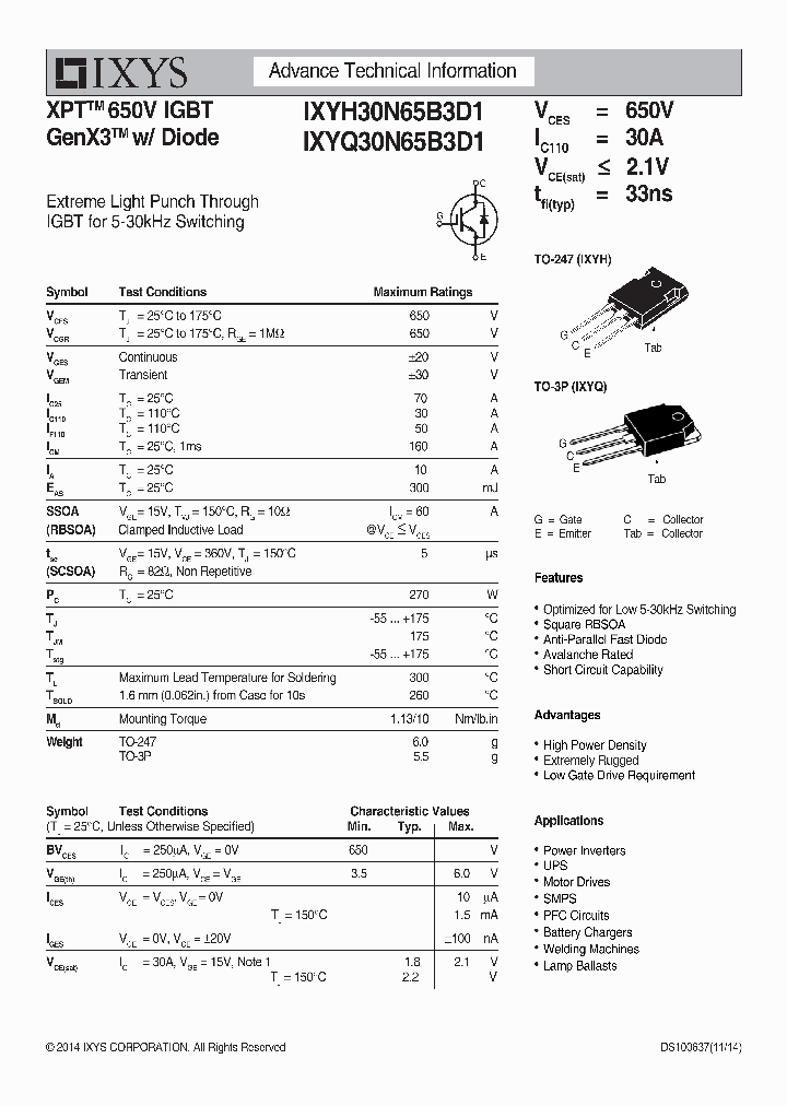 IXYQ30N65B3D1_8614382.PDF Datasheet