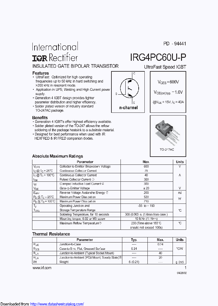 IRG4PC60U-PPBF_8645590.PDF Datasheet