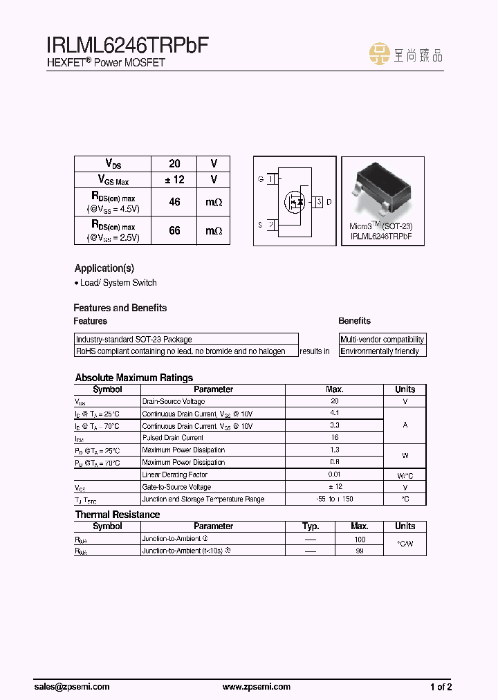 IRLML6246TRPBF_8699294.PDF Datasheet