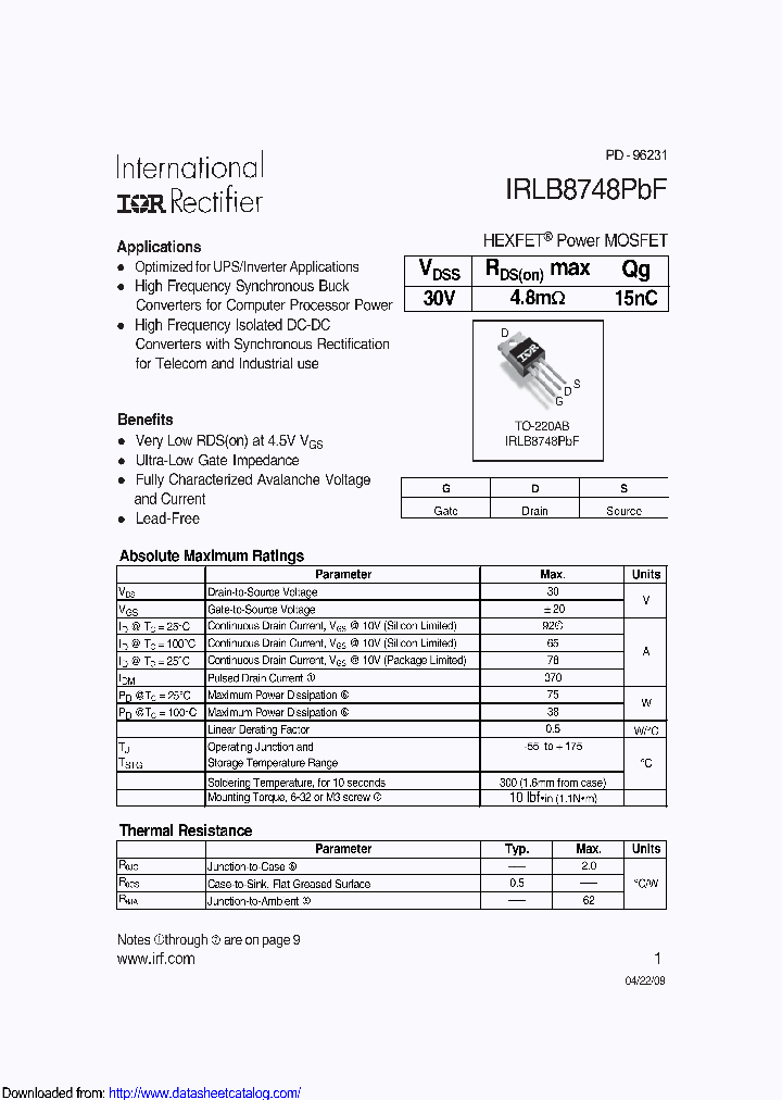 IRLB8748_8738474.PDF Datasheet