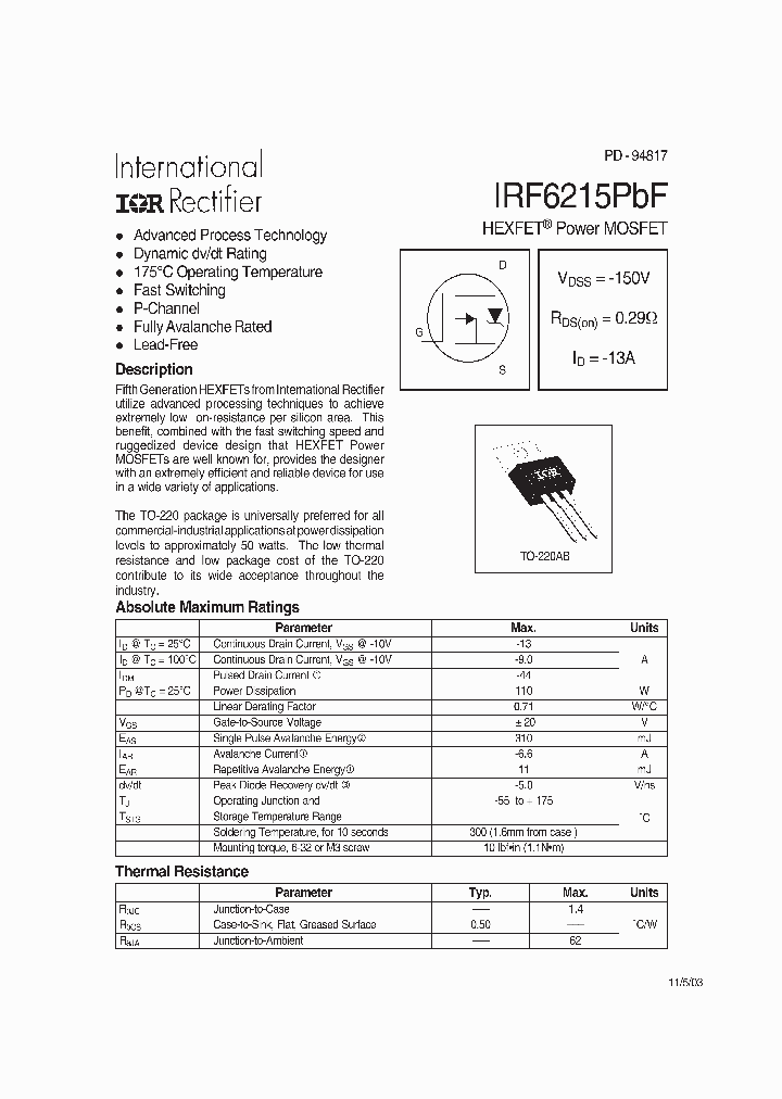 IRF6215PBF-15_8750535.PDF Datasheet