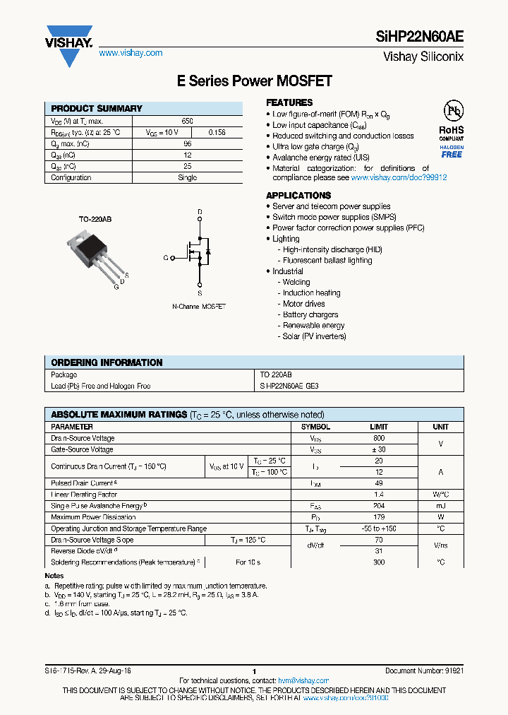 SIHP22N60AE_8754549.PDF Datasheet