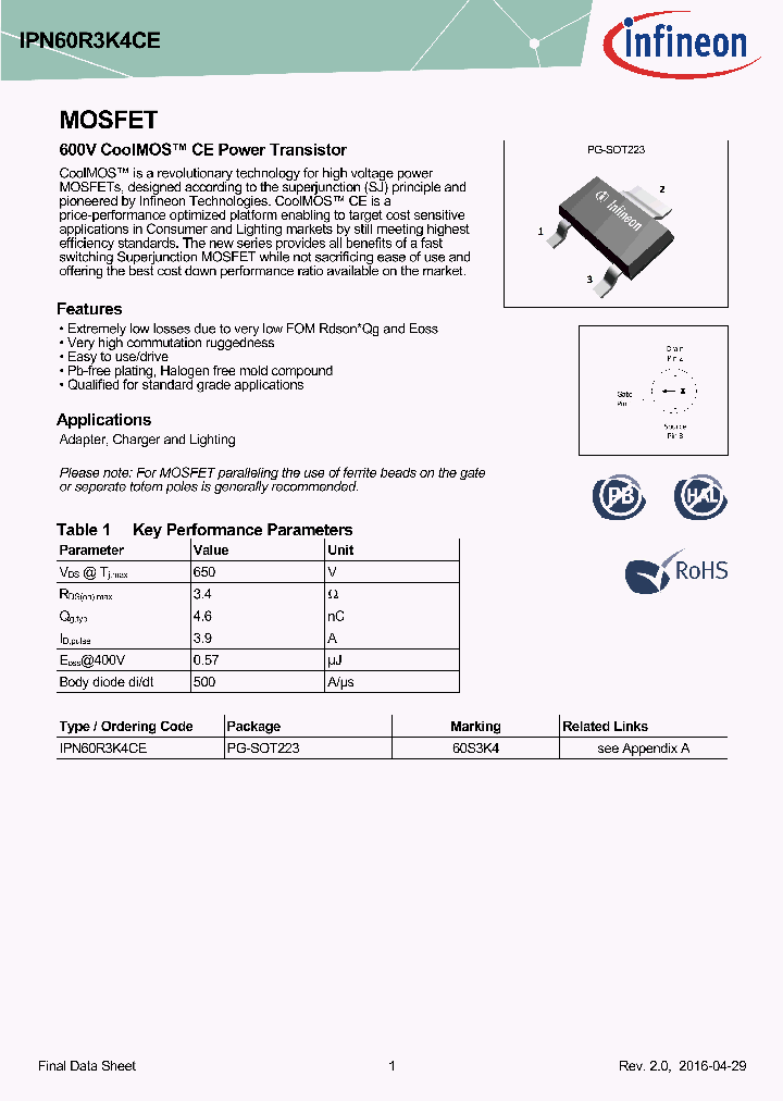 IPN60R3K4CE_8802636.PDF Datasheet