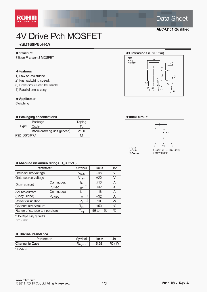 RSD160P05FRA_8842144.PDF Datasheet