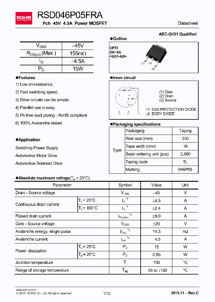 RSD046P05FRA_8842143.PDF Datasheet