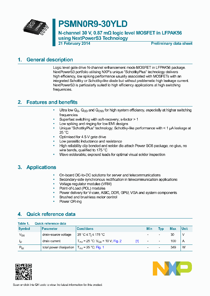 PSMN0R9-30YLD_8846836.PDF Datasheet