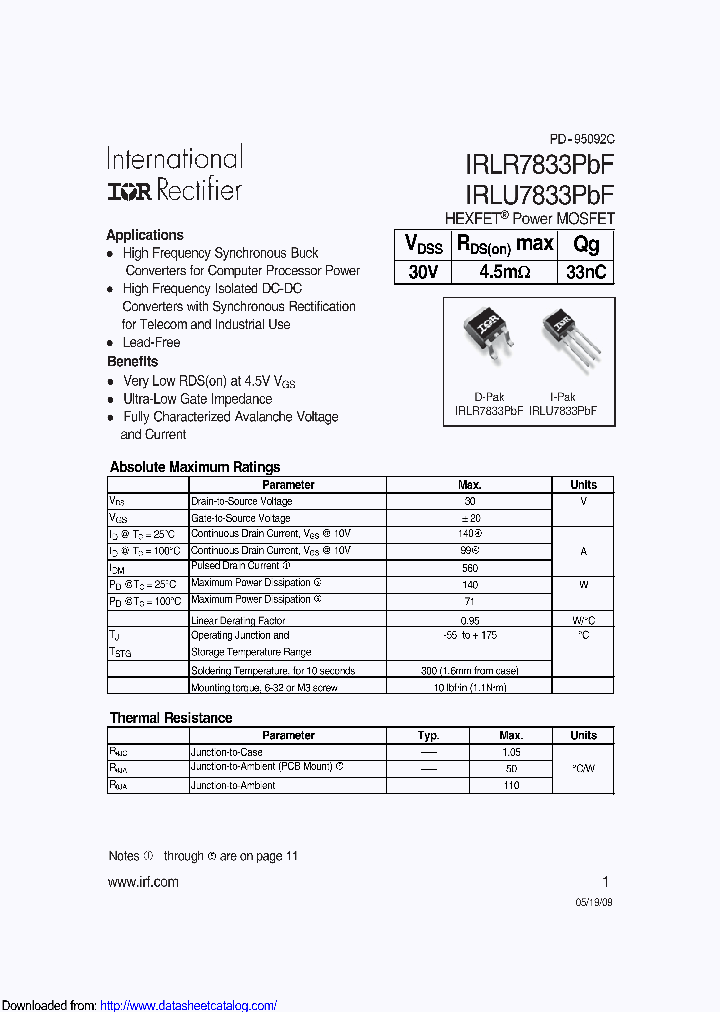 IRLR7833CTRRPBF_8846892.PDF Datasheet