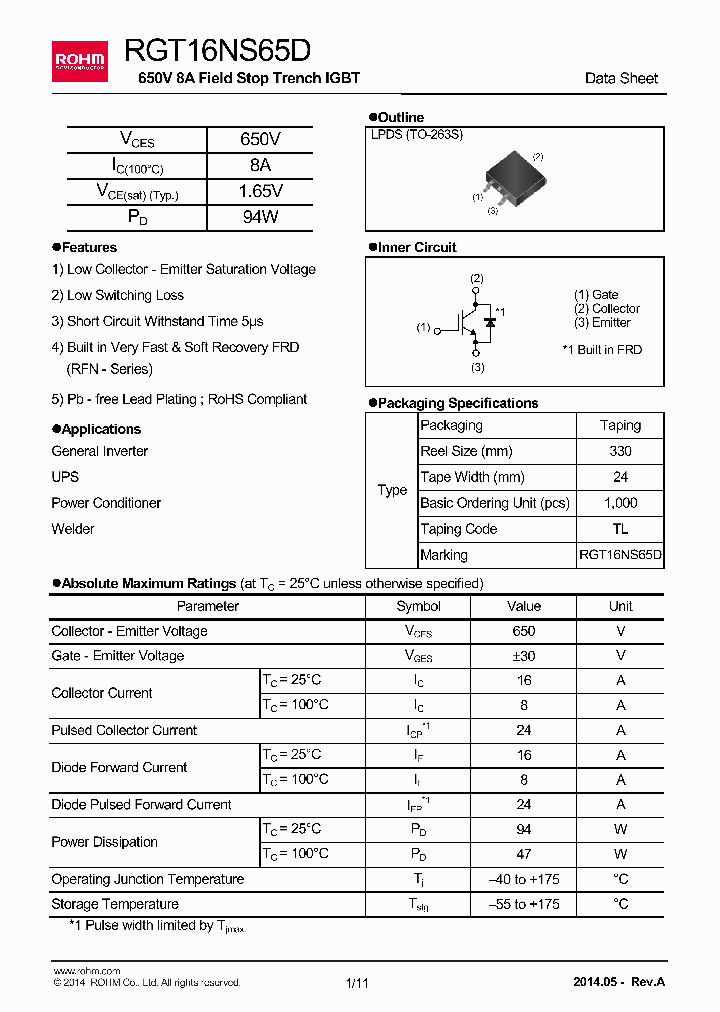 RGT16NS65D_8874238.PDF Datasheet